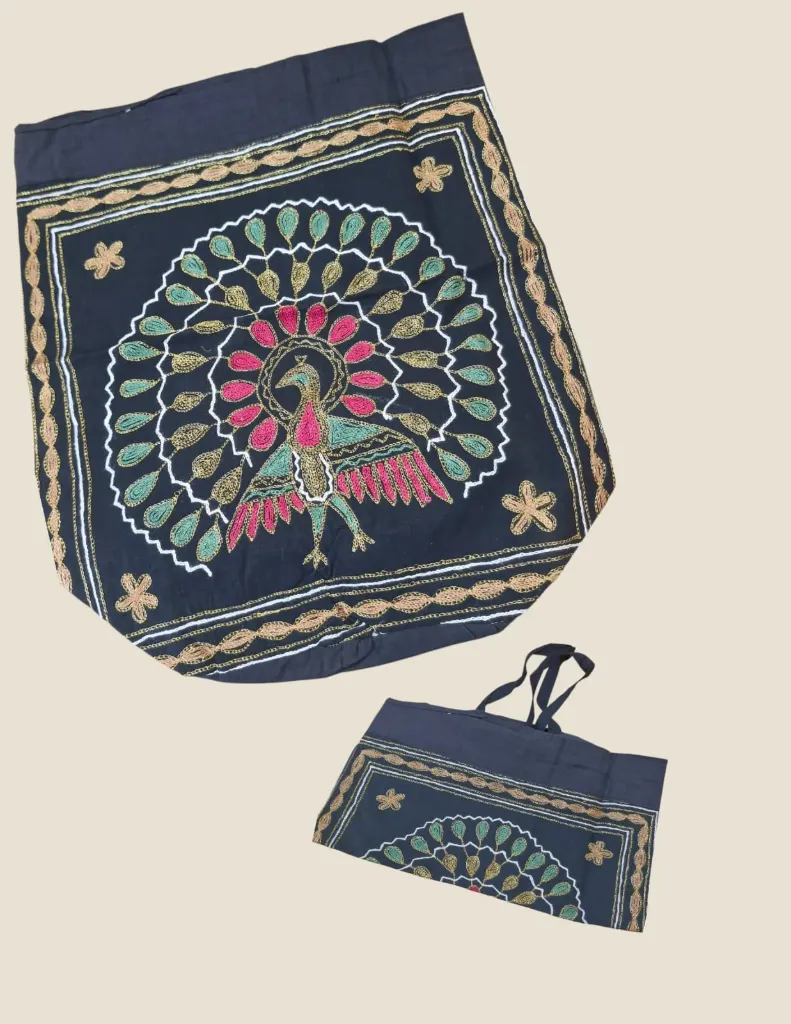 Black Fabric Peacock Backpack