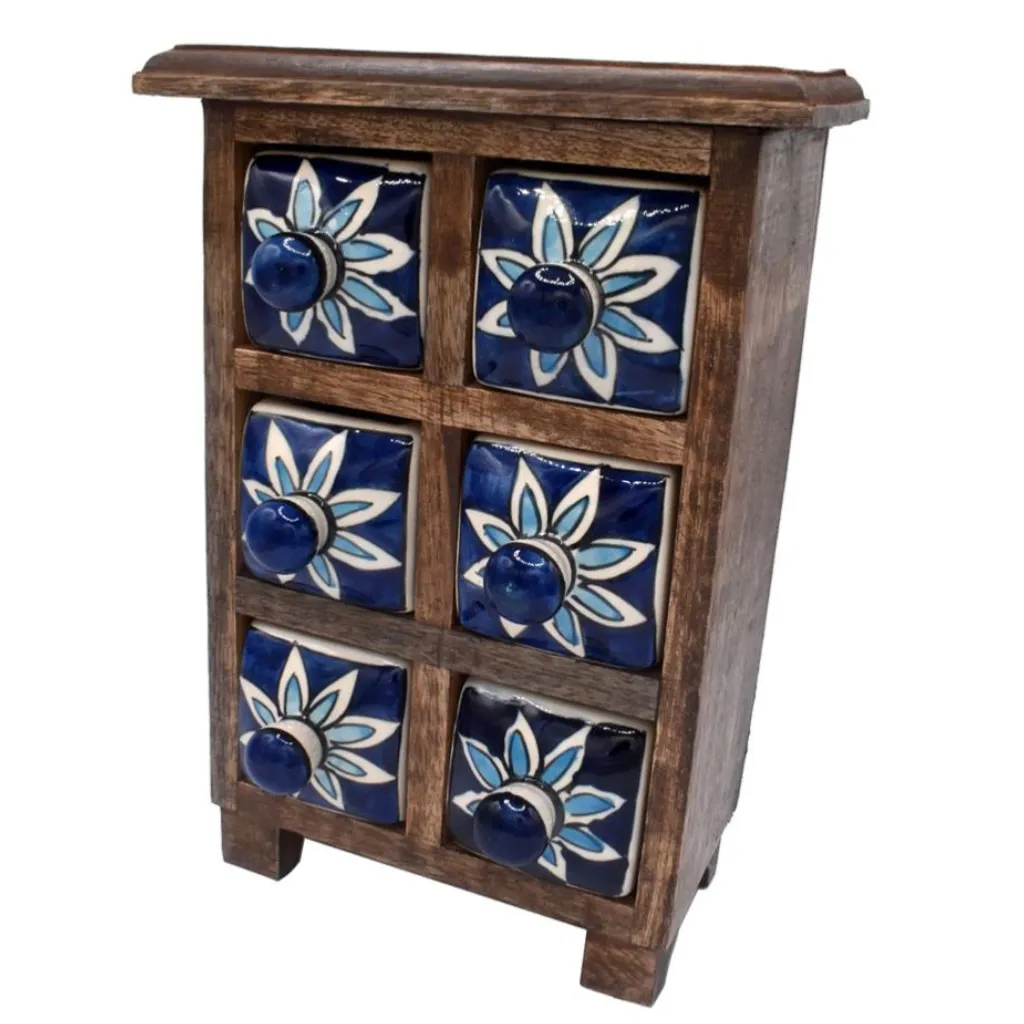 Ceramic Chest Blue and White Drawers