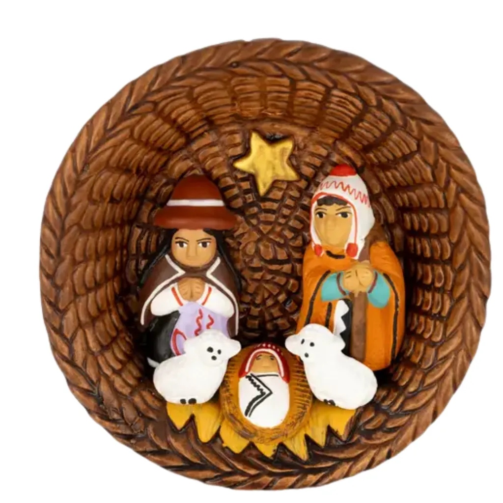 Peruvian Handmade Nativity Scene Brown Basket