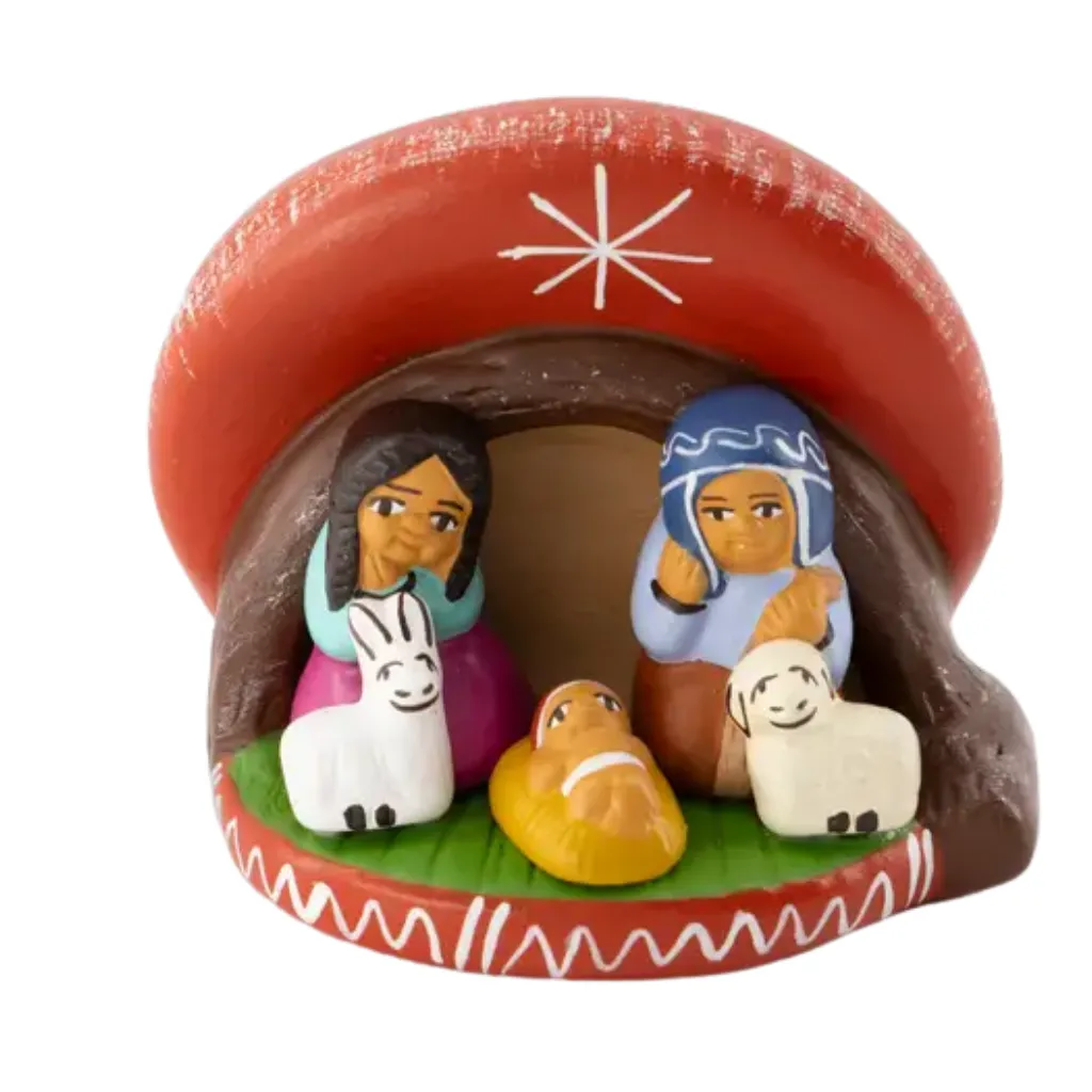 Peruvian Red Hat Handmade Nativity Scene