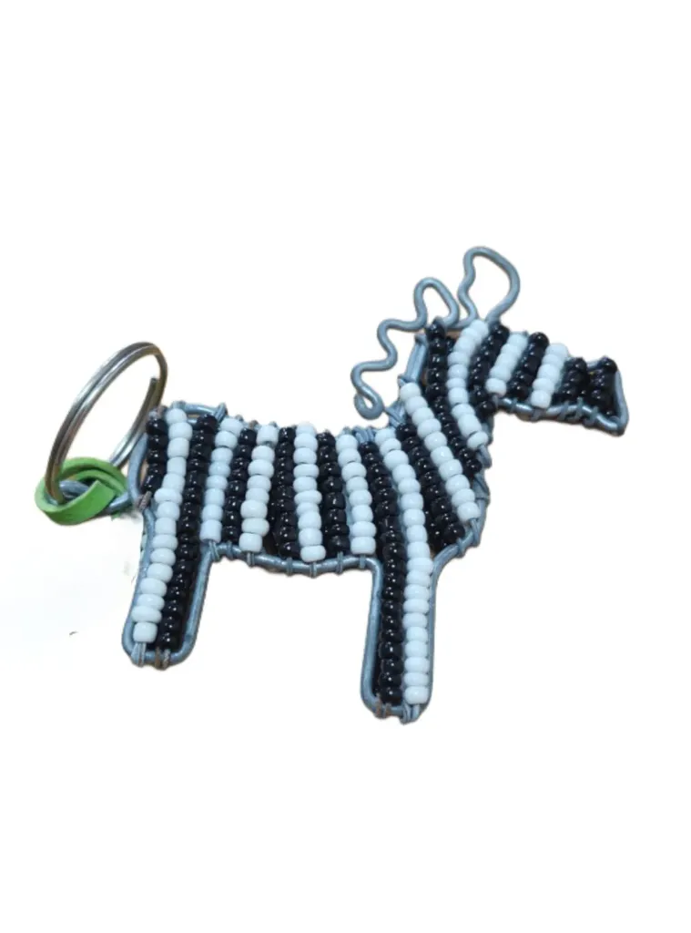 Beaded Zebra Keychain