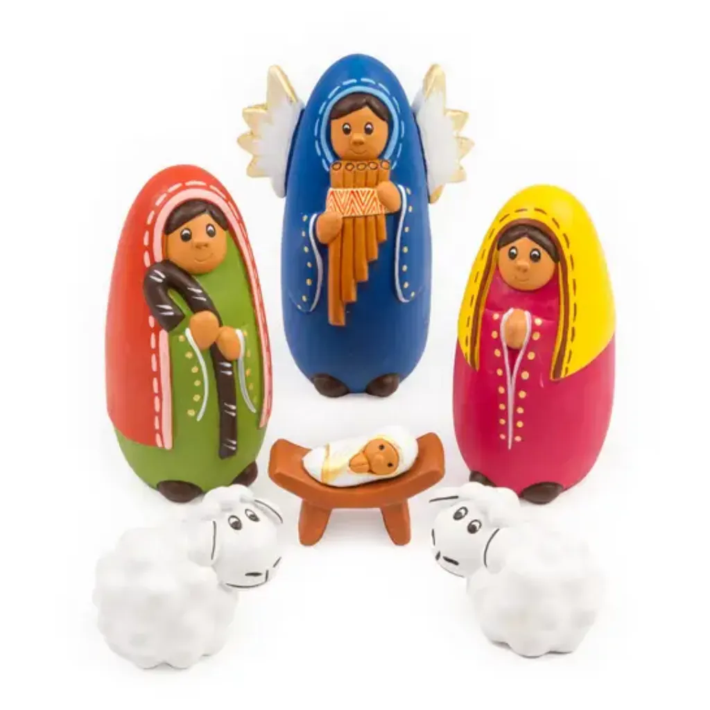 Peruvian Handmande Nativity Scene with Music Angel