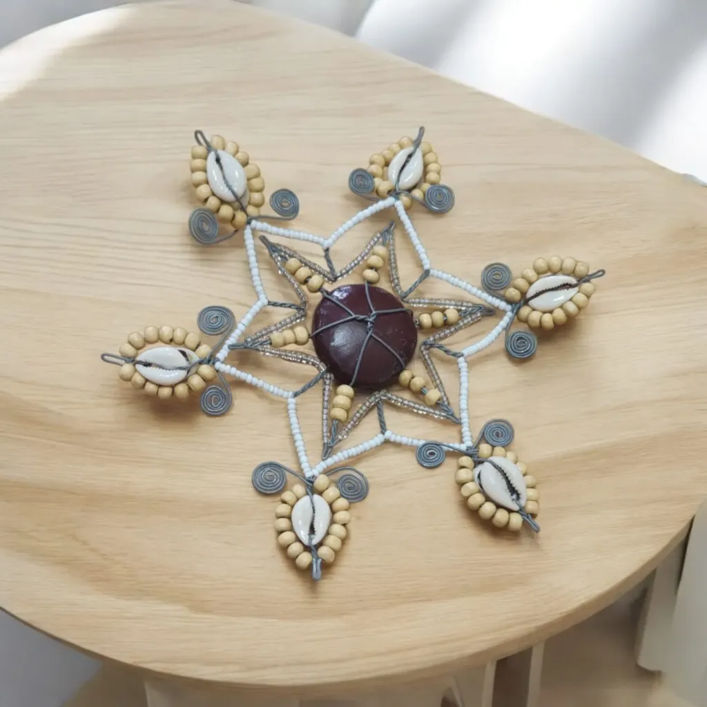 Beaded White & Brown Star Deco